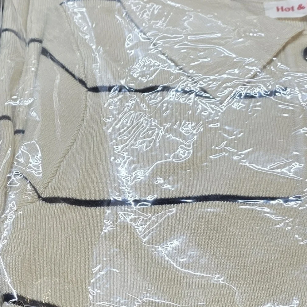 NWT Hot & Delicious Striped Cream Long Sleeve Collared Dress Large PTP 22 - Picture 10 of 10